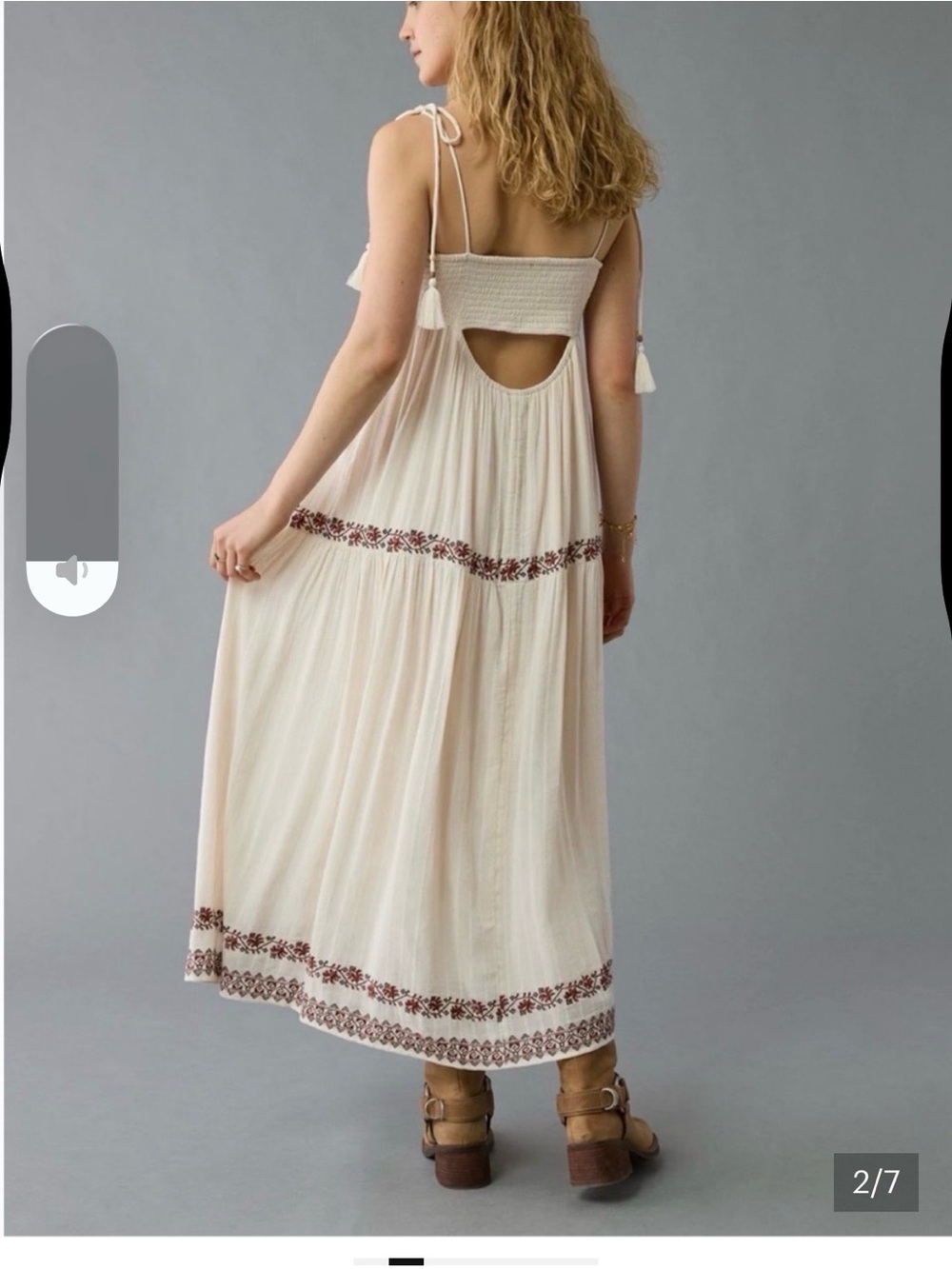 American Eagle Outfitters Cream Maxi Dress with Burgundy Embroidery - Picture 4 of 5